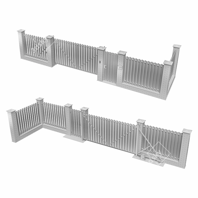 Euro-Style Brick Fence with Automatic Sliding Gate | Private House 3D model image 4