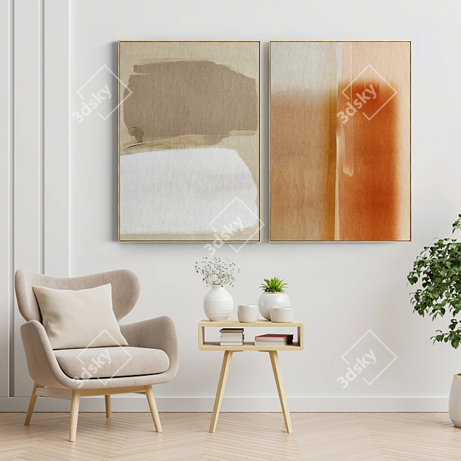 Sleek Frame Collection - Set of 2 Paintings in Various Materials 3D model image 2