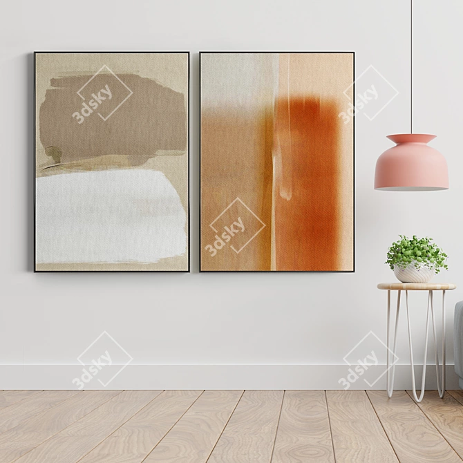 Sleek Frame Collection - Set of 2 Paintings in Various Materials 3D model image 3