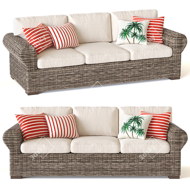 Huntington Wicker Roll Arm Sofa 3D model image 1