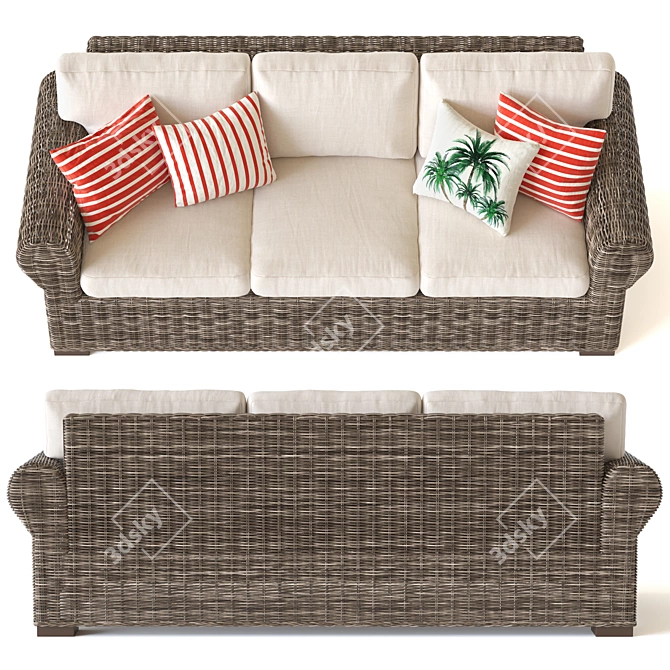 Huntington Wicker Roll Arm Sofa 3D model image 2