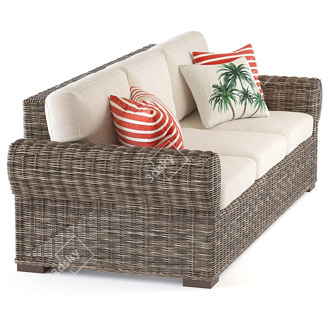 Huntington Wicker Roll Arm Sofa 3D model image 3