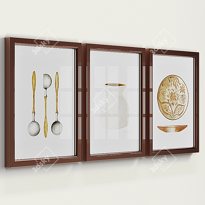 Kitchen Art Set: 5 Different Frame Colors 3D model image 3