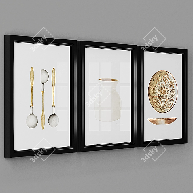 Kitchen Art Set: 5 Different Frame Colors 3D model image 4