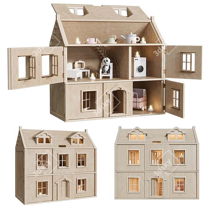 Plywood Dollhouse: Interactive Design 3D model image 1