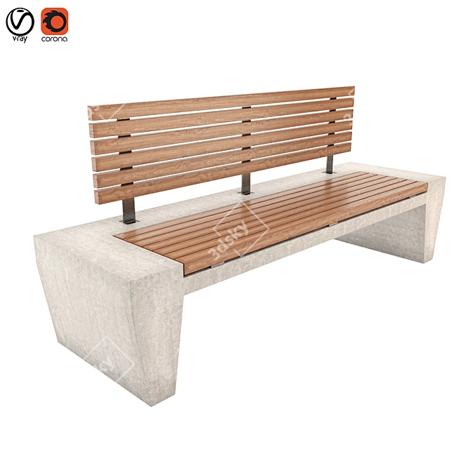 Elegant Concrete Garden Bench 3D model image 2