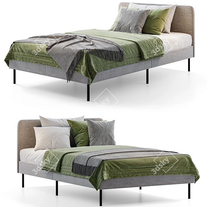 Modern Upholstered Twin Bed: IKEA SLATTUM 3D model image 3