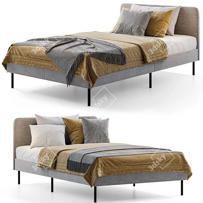 Modern Upholstered Twin Bed: IKEA SLATTUM 3D model image 4