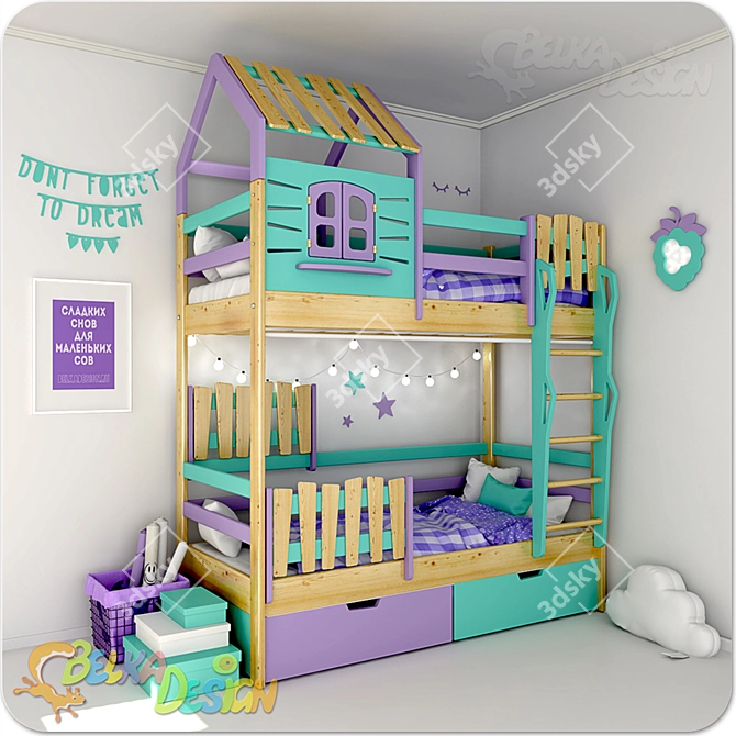 Country House Bunk Bed 3D model image 1