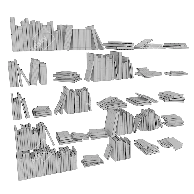 Book Collection Set with Separate Objects 3D model image 2