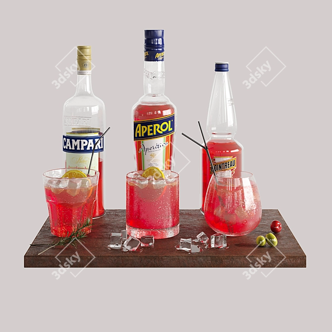 Elegant Aperol Cocktail Set 3D model image 3