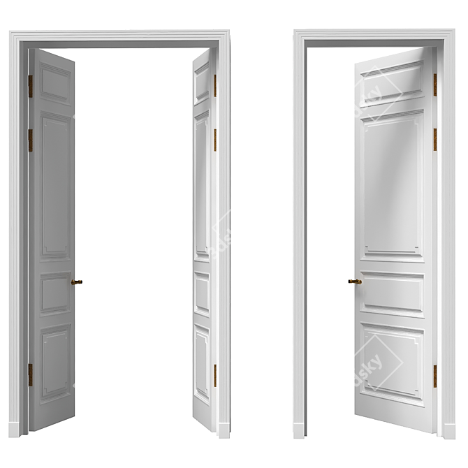 Classic Panelled Door with Brass Hardware 3D model image 2