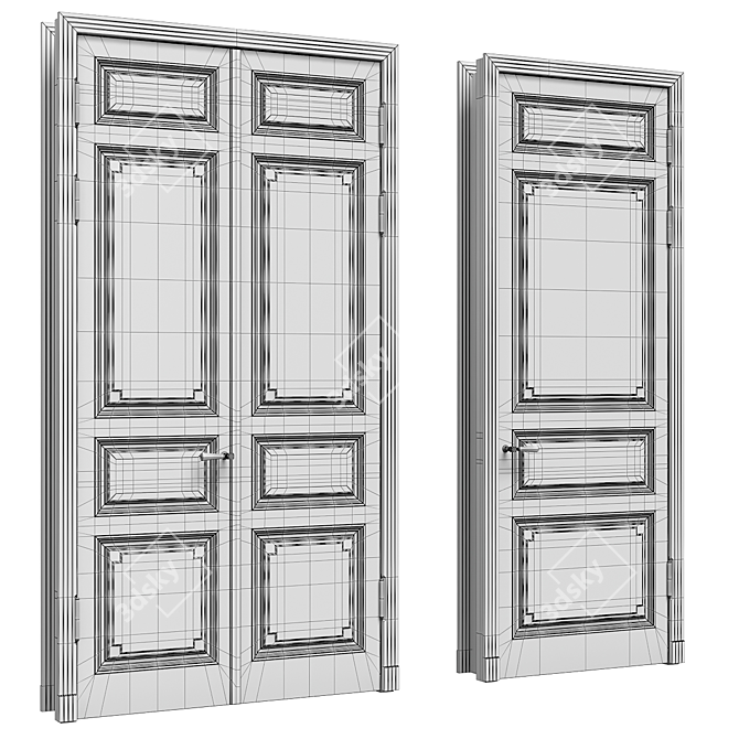 Classic Panelled Door with Brass Hardware 3D model image 5