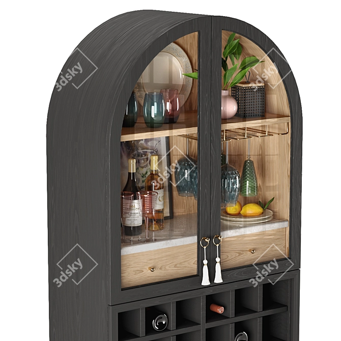 Elegant Fern Bar Cabinet: Wood, Glass, Marble 3D model image 3