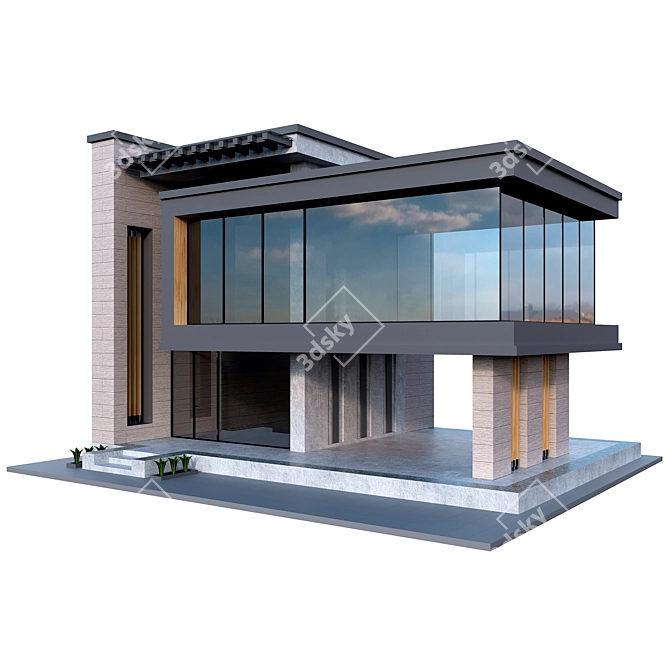 Modern Concrete House Model 3D model image 1