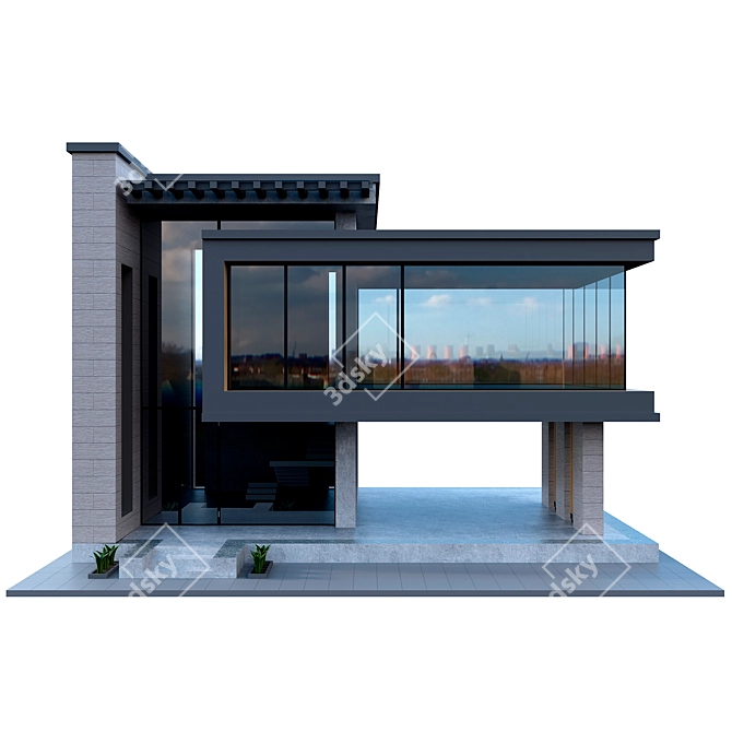 Modern Concrete House Model 3D model image 2