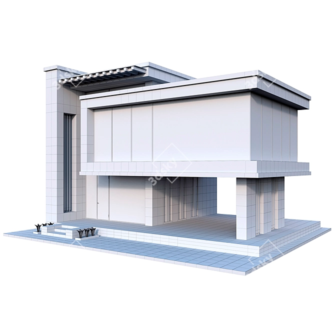 Modern Concrete House Model 3D model image 4