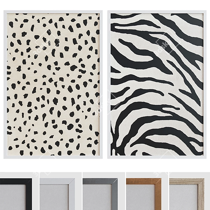 Sleek Frame Set: Leopard & Zebra Prints 3D model image 1