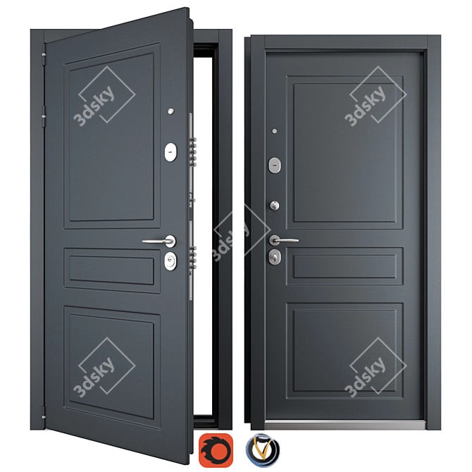 Modern Scandi Metal Entrance Door 3D model image 1