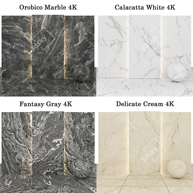 Luxury Marble Collection: Delicate Cream, Fantasy Gray, Orobico, Calacatta White 3D model image 2