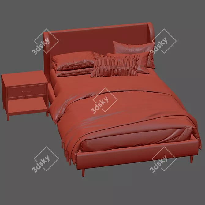 Wren Wingback Upholstered Bed - Elegant and Stylish 3D model image 7