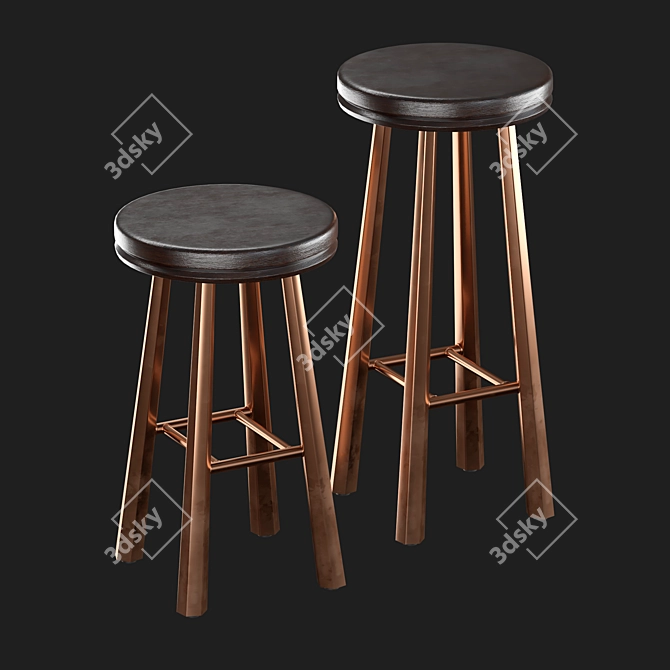 Sleek Metal and Wood Bar Stools 3D model image 1