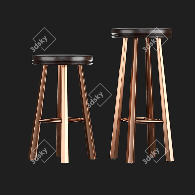 Sleek Metal and Wood Bar Stools 3D model image 2