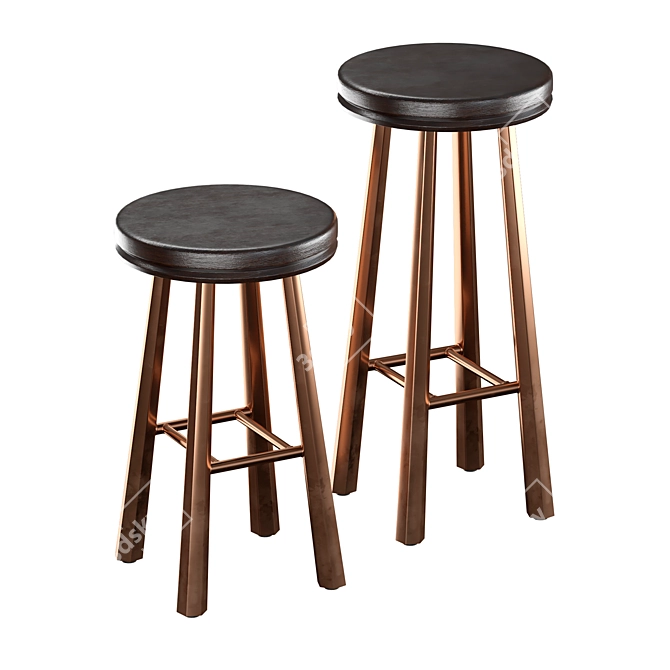 Sleek Metal and Wood Bar Stools 3D model image 4