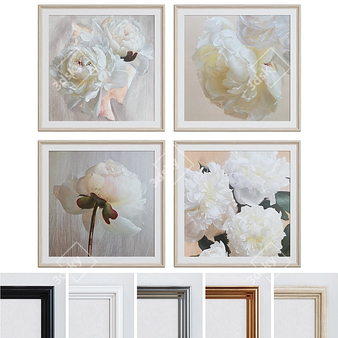 Elegant Pion Flower Picture Frame Set 3D model image 1