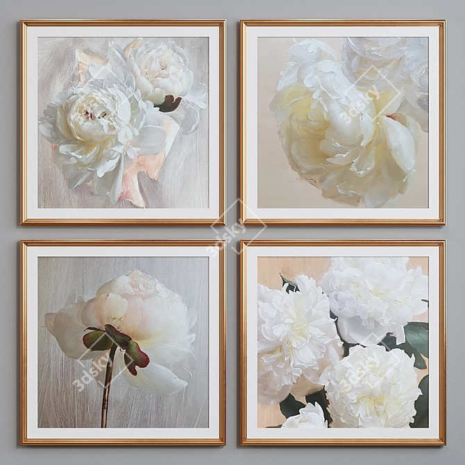 Elegant Pion Flower Picture Frame Set 3D model image 2