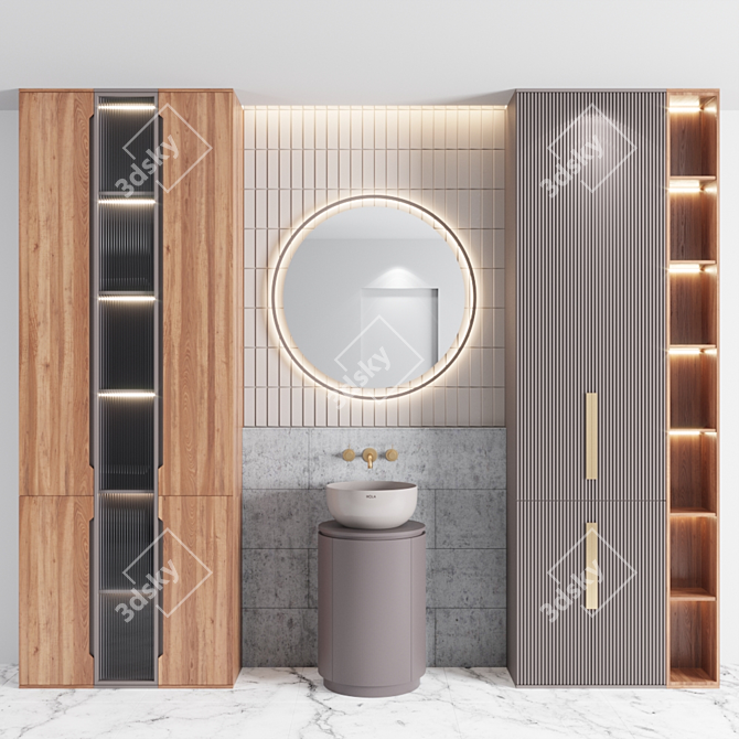 Modern Bath Set: Sink, Mirror, Wardrobe 3D model image 1