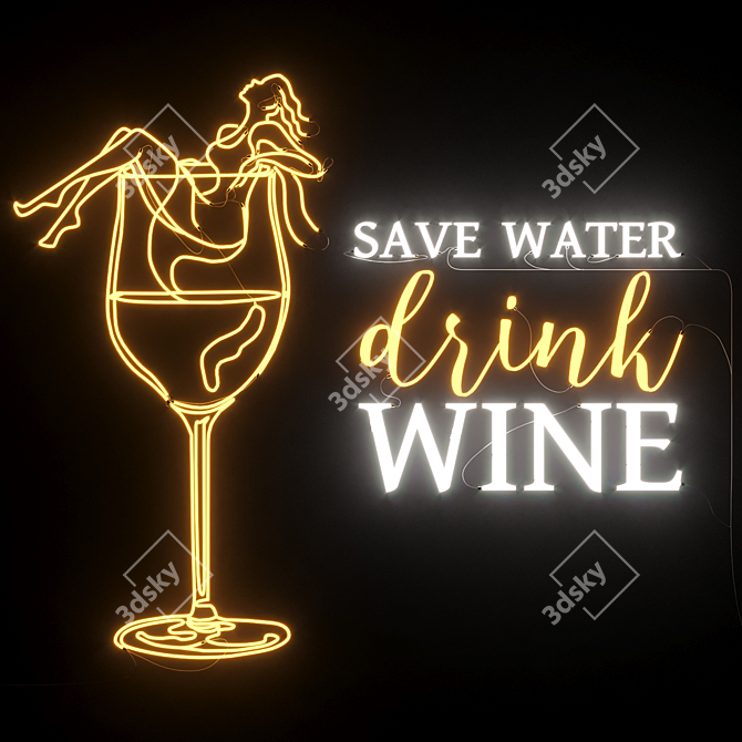 Color-Changing Neon Sign "Save Water 3D model image 1