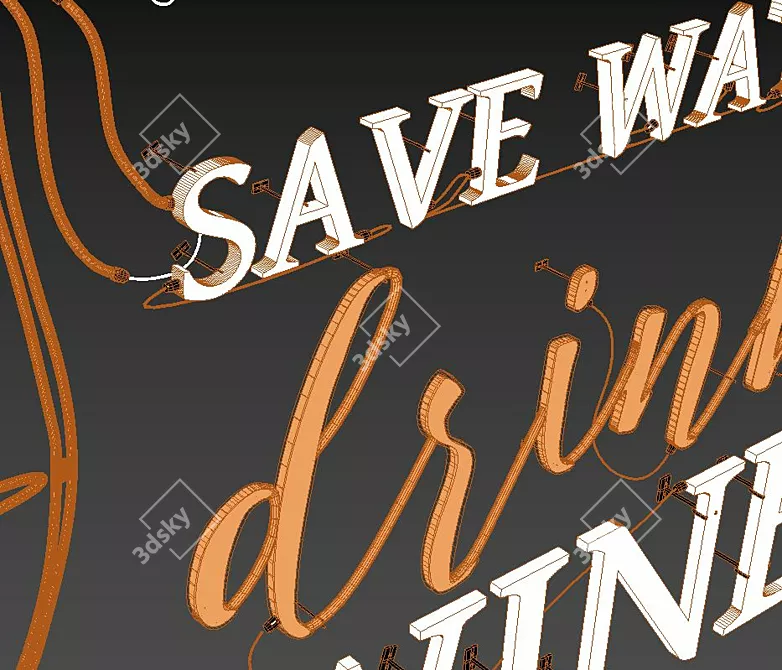 Color-Changing Neon Sign "Save Water 3D model image 3