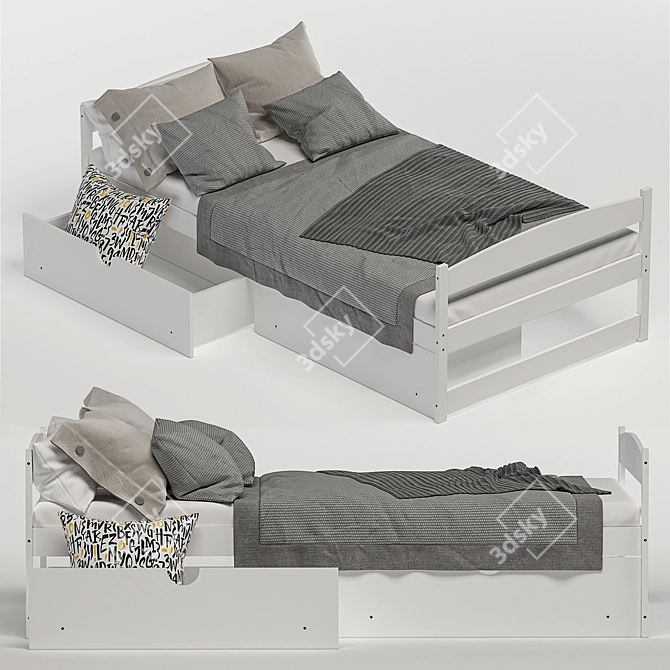 Harper & Bright Twin Bed with Drawers - Stylish and Functional 3D model image 1