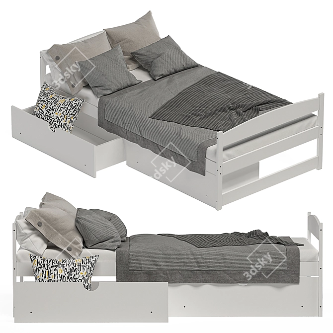 Harper & Bright Twin Bed with Drawers - Stylish and Functional 3D model image 4