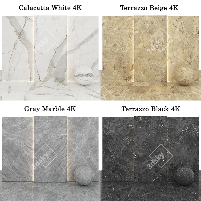 Marble Collection: Gray, White, Terrazzo 3D model image 2