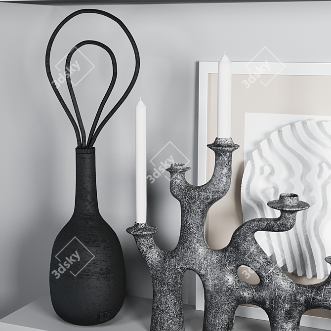 Decorative Set: Vintage Lamp, Distressed Fish, Wooden Whale, Vases, Candelabra, Artwork & More 3D model image 5