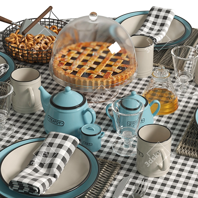 Tea Time Delight: Set with Cake & Dryers 3D model image 2