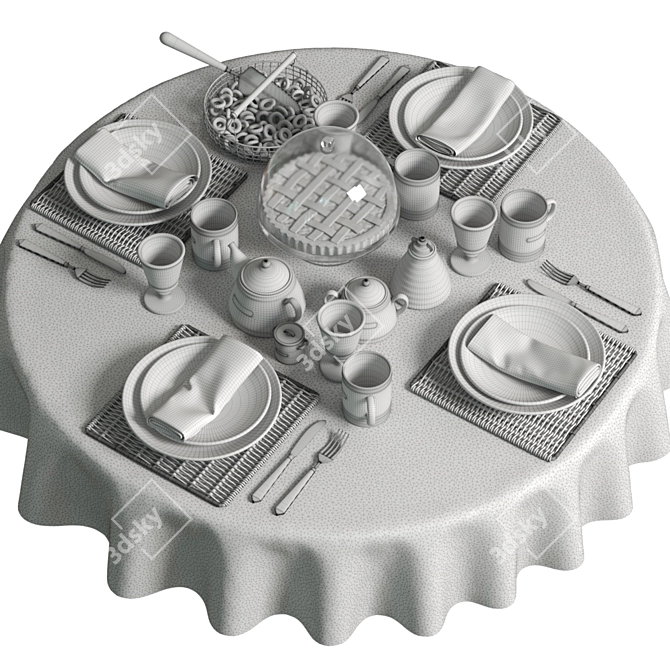 Tea Time Delight: Set with Cake & Dryers 3D model image 6