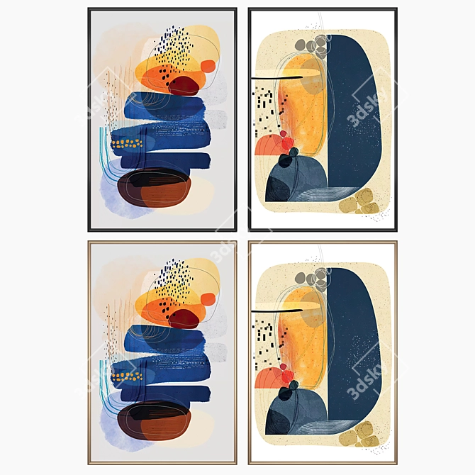 Modern Wall Art Set with Frames 3D model image 2