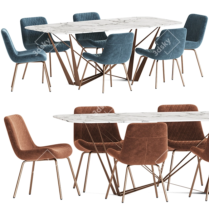 Modern Dining Set 136: Metal, Wood, and Velvet 3D model image 1