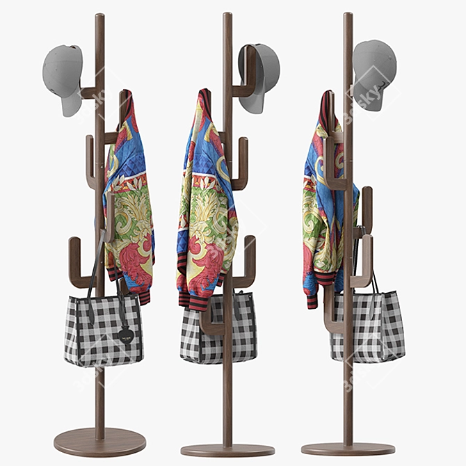 Elegant Wood Coat Stand 3D model image 2