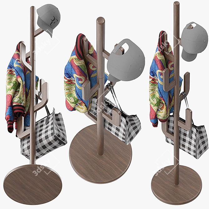 Elegant Wood Coat Stand 3D model image 4