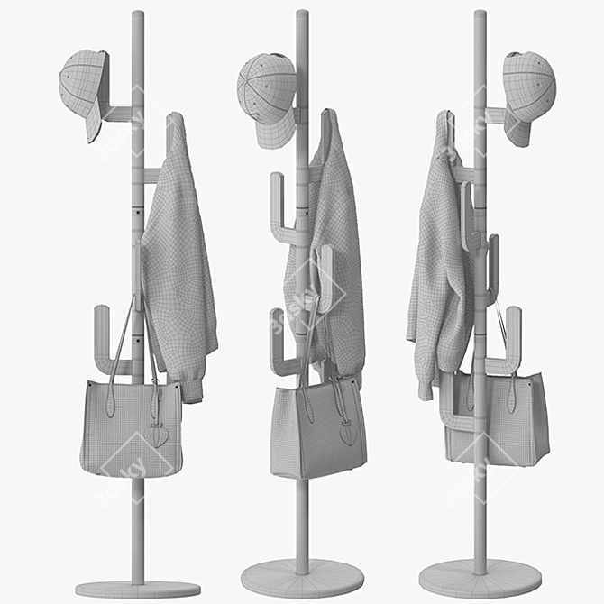 Elegant Wood Coat Stand 3D model image 6