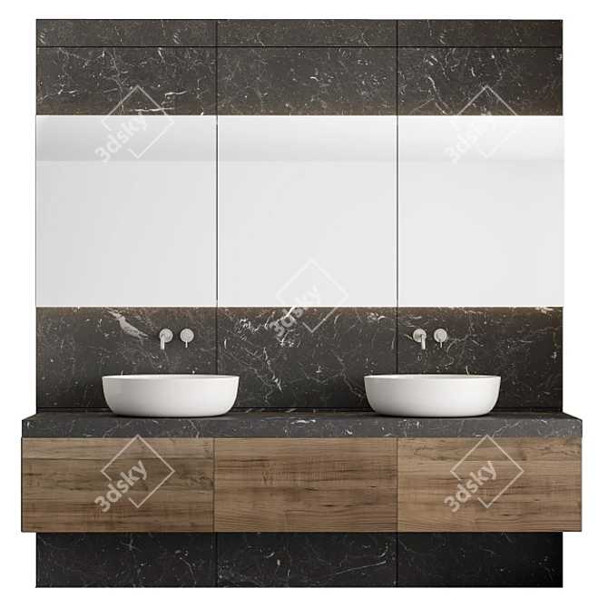 Elegant Marble & Wood Bathroom Set 3D model image 1