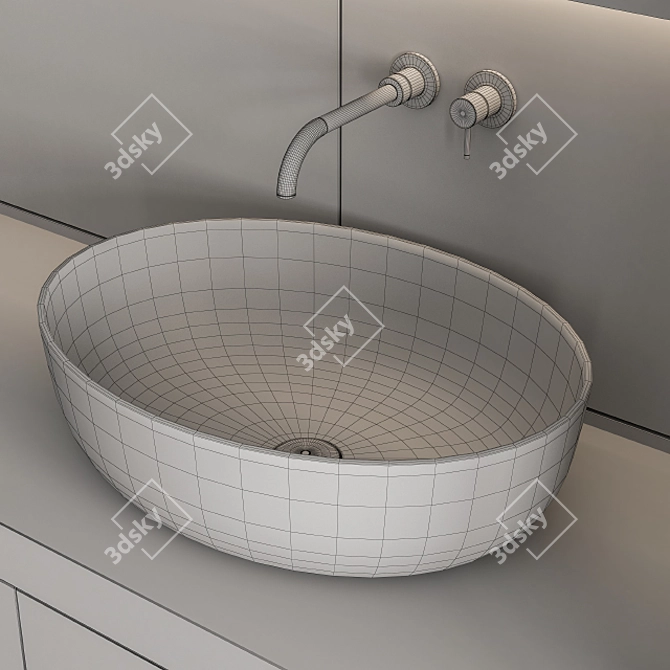 Elegant Marble & Wood Bathroom Set 3D model image 4