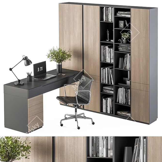 Sleek Home Office Set: Wardrobe & Table 3D model image 2