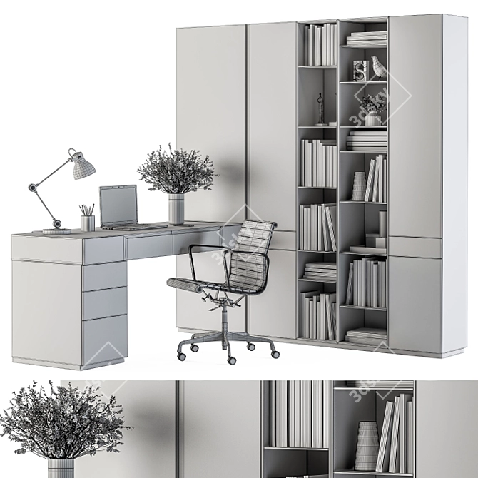 Sleek Home Office Set: Wardrobe & Table 3D model image 6