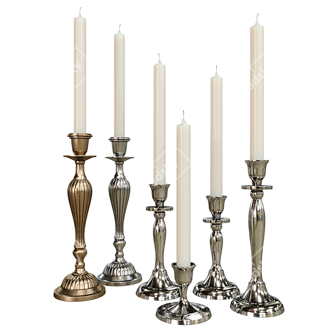 Elegant Candle Holders Set 3D model image 1