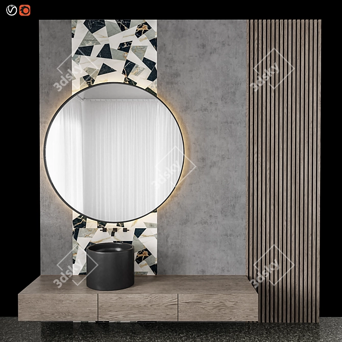 Sleek Wood Stone Bathroom 3D model image 1